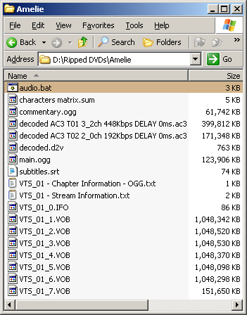 The example ripping folder now contains a "main.ogg" file and a "commentary.ogg" file. The third .ac3 file was not transcoded, and has been deleted.